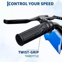 Moto électrique 24 V, 350 W pour enfants, 22 km/h, moto porteur avec suspension de roue arrière, 20 km d'autonomie, poignée d'accélérateur, musique