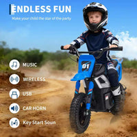 Moto électrique 24 V, 350 W pour enfants, 22 km/h, moto porteur avec suspension de roue arrière, 20 km d'autonomie, poignée d'accélérateur, musique