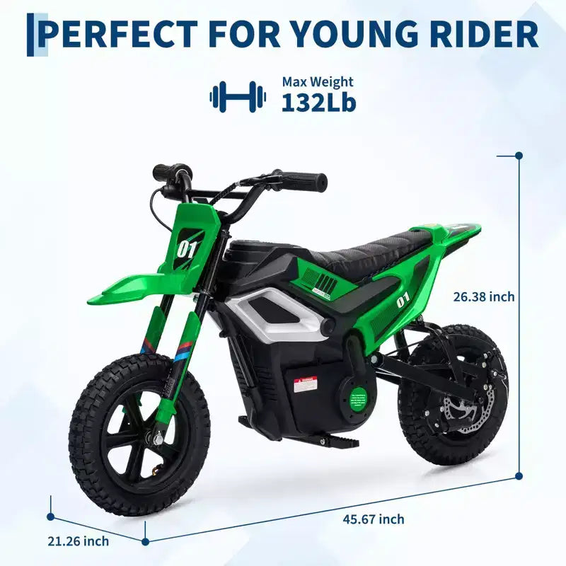 Moto électrique 24 V, 350 W pour enfants, 22 km/h, moto porteur avec suspension de roue arrière, 20 km d'autonomie, poignée d'accélérateur, musique