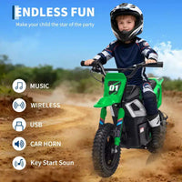 Moto électrique 24 V, 350 W pour enfants, 22 km/h, moto porteur avec suspension de roue arrière, 20 km d'autonomie, poignée d'accélérateur, musique