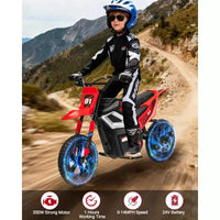 Moto électrique 24 V, 350 W pour enfants, 22 km/h, moto porteur avec suspension de roue arrière, 20 km d'autonomie, poignée d'accélérateur, musique