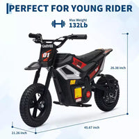 Moto électrique 24 V, 350 W pour enfants, 22 km/h, moto porteur avec suspension de roue arrière, 20 km d'autonomie, poignée d'accélérateur, musique