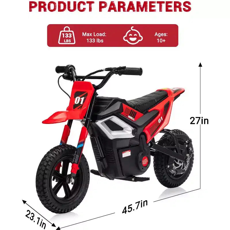 Moto électrique 24 V, 350 W pour enfants, 22 km/h, moto porteur avec suspension de roue arrière, 20 km d'autonomie, poignée d'accélérateur, musique