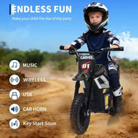 Moto électrique 24 V, 350 W pour enfants, 22 km/h, moto porteur avec suspension de roue arrière, 20 km d'autonomie, poignée d'accélérateur, musique