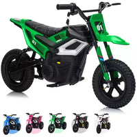 Moto électrique 24 V, 350 W pour enfants, 22 km/h, moto porteur avec suspension de roue arrière, 20 km d'autonomie, poignée d'accélérateur, musique