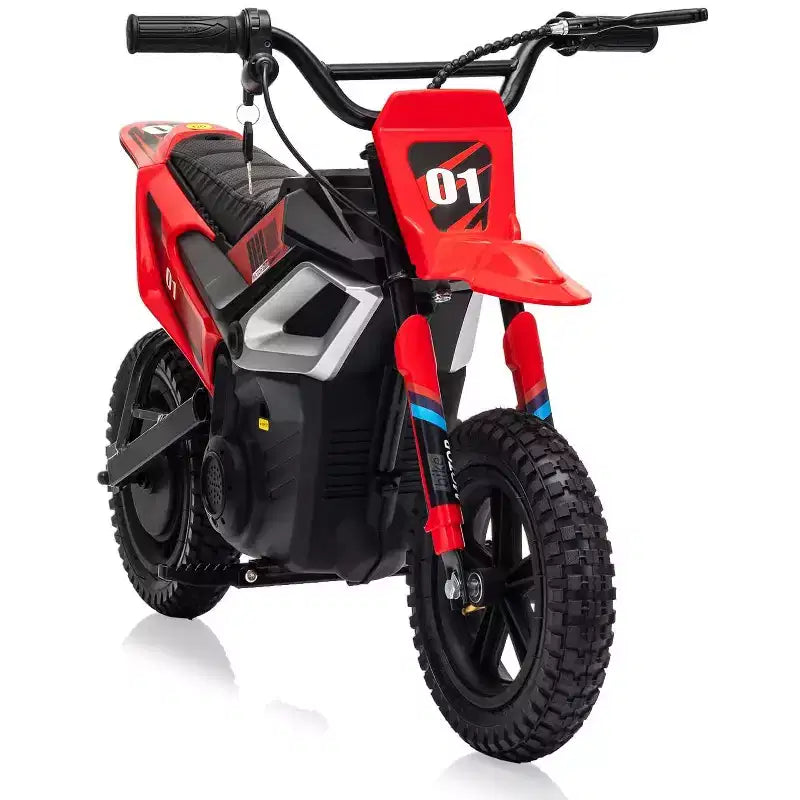 Moto électrique 24 V, 350 W pour enfants, 22 km/h, moto porteur avec suspension de roue arrière, 20 km d'autonomie, poignée d'accélérateur, musique