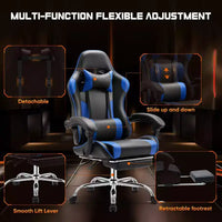 Chaise de jeu ergonomique Okak avec repose-pieds et soutien lombaire, chaise d'ordinateur avec appuie-tête et accoudoir, chaise à roulettes pour l'étude et le bureau