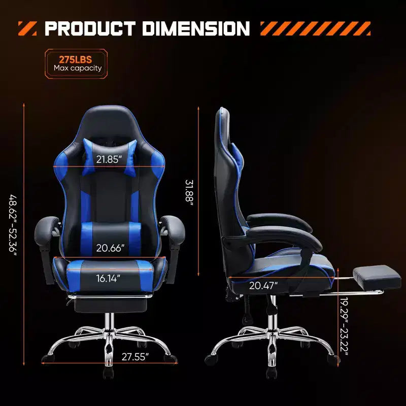 Chaise de jeu ergonomique Okak avec repose-pieds et soutien lombaire, chaise d'ordinateur avec appuie-tête et accoudoir, chaise à roulettes pour l'étude et le bureau