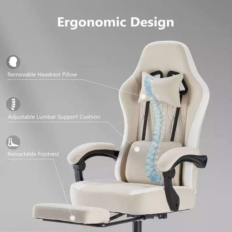 Chaise de bureau ergonomique Okak avec accoudoirs rembourrés, chaise de jeu avec repose-pieds et soutien lombaire, chaise pivotante à roulettes pour la maison et le bureau