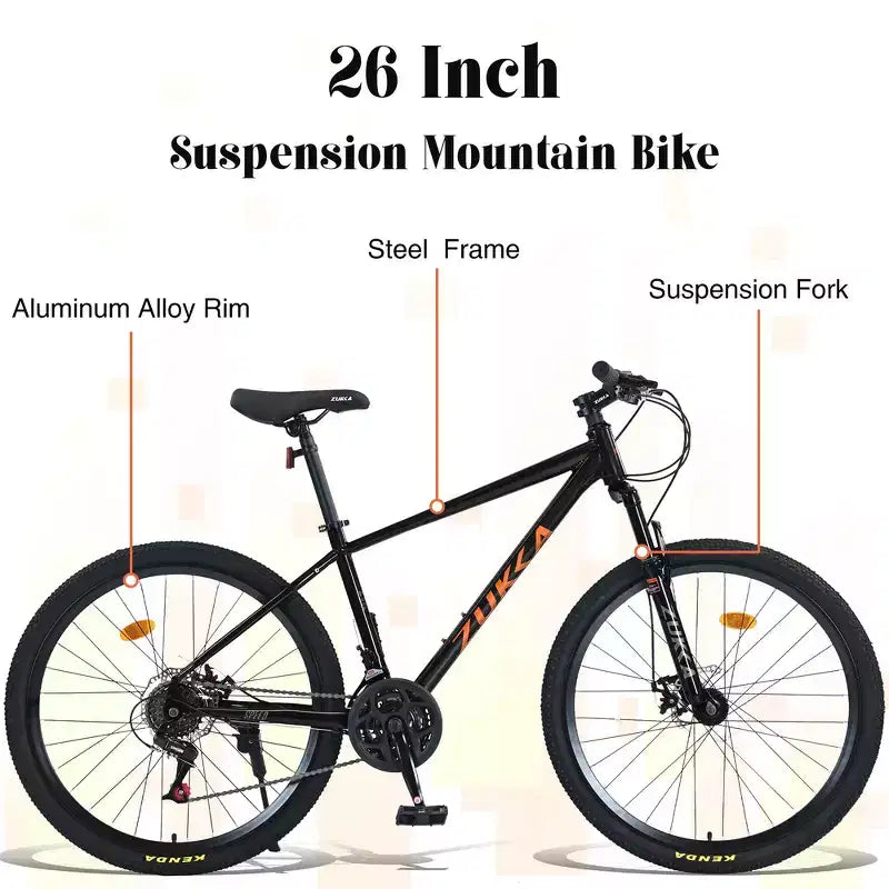 VTT tout suspendu Whisen 26 avec dérailleur arrière 8 vitesses, pneus KENDA à fourche, freins à double disque