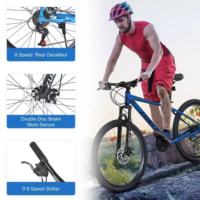 VTT tout suspendu Whisen 26 avec dérailleur arrière 8 vitesses, pneus KENDA à fourche, freins à double disque