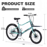 Vélo Cargo Whisen 26 avec 7 Vitesses, Cadre en Alliage d'Aluminium, Double Frein à Disque pour Femmes et Hommes