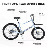 Vélo Cargo Whisen 26 avec 7 Vitesses, Cadre en Alliage d'Aluminium, Double Frein à Disque pour Femmes et Hommes