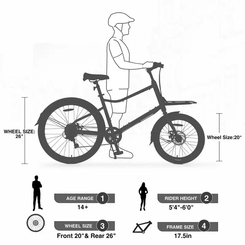 Vélo Cargo Whisen 26 avec 7 Vitesses, Cadre en Alliage d'Aluminium, Double Frein à Disque pour Femmes et Hommes