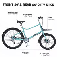 Vélo Cargo Whisen 26 avec 7 Vitesses, Cadre en Alliage d'Aluminium, Double Frein à Disque pour Femmes et Hommes