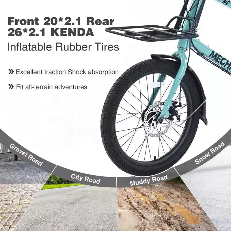 Vélo Cargo Whisen 26 avec 7 Vitesses, Cadre en Alliage d'Aluminium, Double Frein à Disque pour Femmes et Hommes