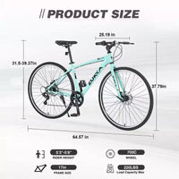 Vélo de route Whisen 28, vélo de ville hybride avec cadre en alliage d'aluminium Shimano 7 vitesses et freins à double disque