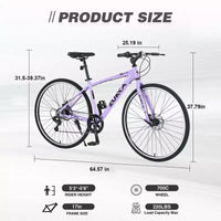 Vélo de route Whisen 28, vélo de ville hybride avec cadre en alliage d'aluminium Shimano 7 vitesses et freins à double disque