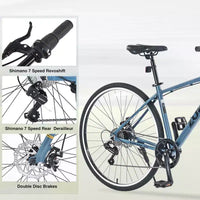Vélo de route Whisen 28, vélo de ville hybride avec cadre en alliage d'aluminium Shimano 7 vitesses et freins à double disque