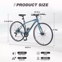 Vélo de route Whisen 28, vélo de ville hybride avec cadre en alliage d'aluminium Shimano 7 vitesses et freins à double disque