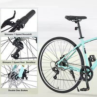 Vélo de route Whisen 28, vélo de ville hybride avec cadre en alliage d'aluminium Shimano 7 vitesses et freins à double disque