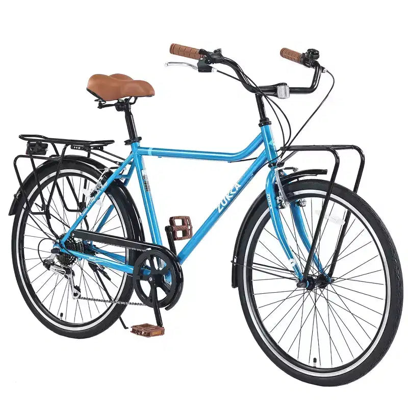 Vélo Whisen 26 pouces style vintage, vélo de ville rétro avec 7 vitesses, cadre en acier, double freins