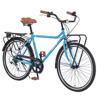 Vélo Whisen 26 pouces style vintage, vélo de ville rétro avec 7 vitesses, cadre en acier, double freins
