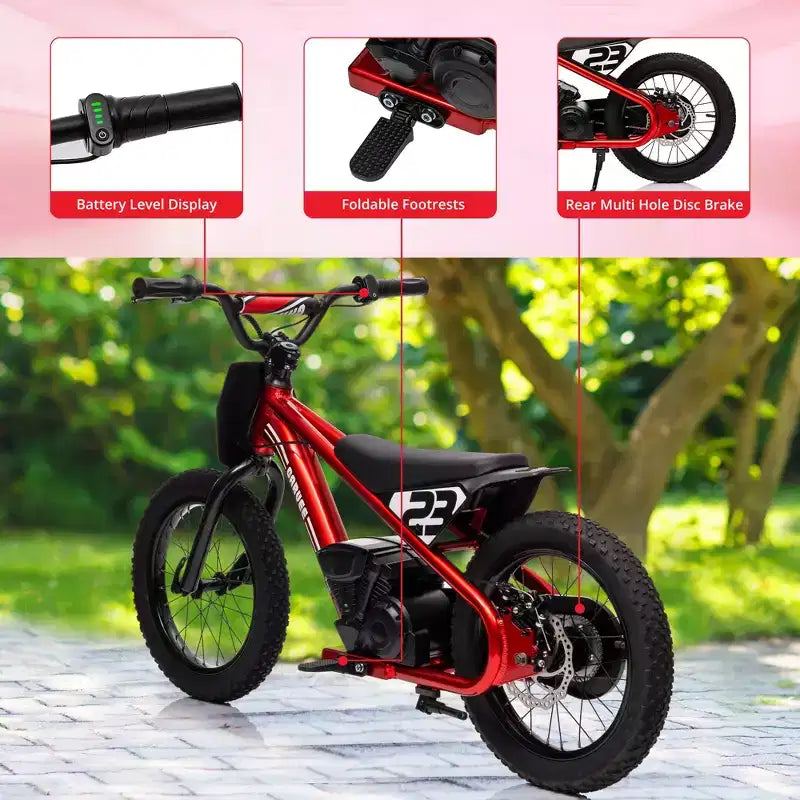Moto Cross Électrique pour Enfants de 6 à 12 Ans, Vélo d'Équilibre Électrique 250W, Vitesse Max 25 km/h & 3 Réglages de Vitesse, Batterie 24V/5.2AH