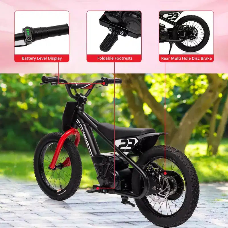 Moto Cross Électrique pour Enfants de 6 à 12 Ans, Vélo d'Équilibre Électrique 250W, Vitesse Max 25 km/h & 3 Réglages de Vitesse, Batterie 24V/5.2AH