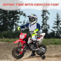 Moto électrique 12 V pour enfants avec roues stabilisatrices, suspension à ressort, accélérateur rotatif, vitesse maximale 4,8 km/h