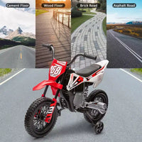 Moto électrique 12 V pour enfants avec roues stabilisatrices, suspension à ressort, accélérateur rotatif, vitesse maximale 4,8 km/h