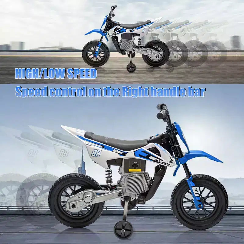Moto électrique 12 V pour enfants avec roues stabilisatrices, suspension à ressort, accélérateur rotatif, vitesse maximale 4,8 km/h