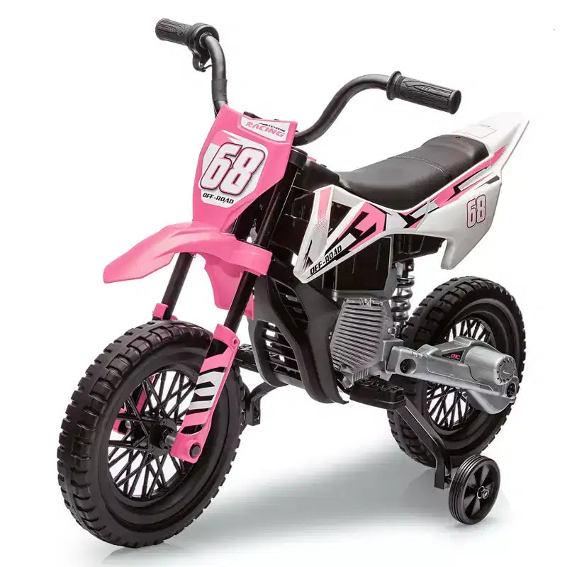 Moto électrique 12 V pour enfants avec roues stabilisatrices, suspension à ressort, accélérateur rotatif, vitesse maximale 4,8 km/h