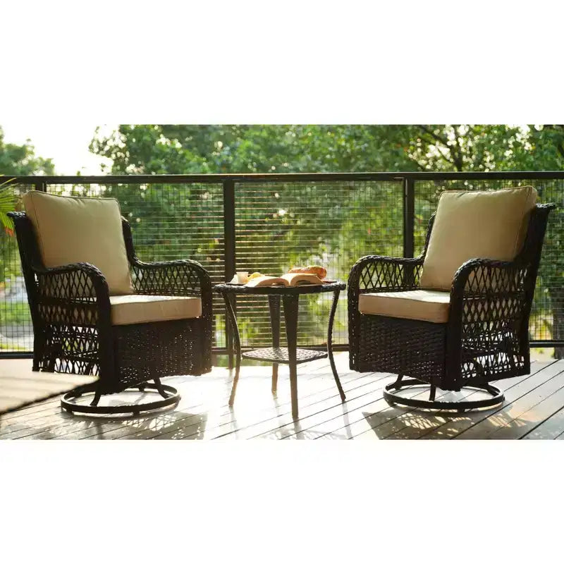 Ensemble de 3 chaises de jardin pivotantes à bascule avec table de bistro
