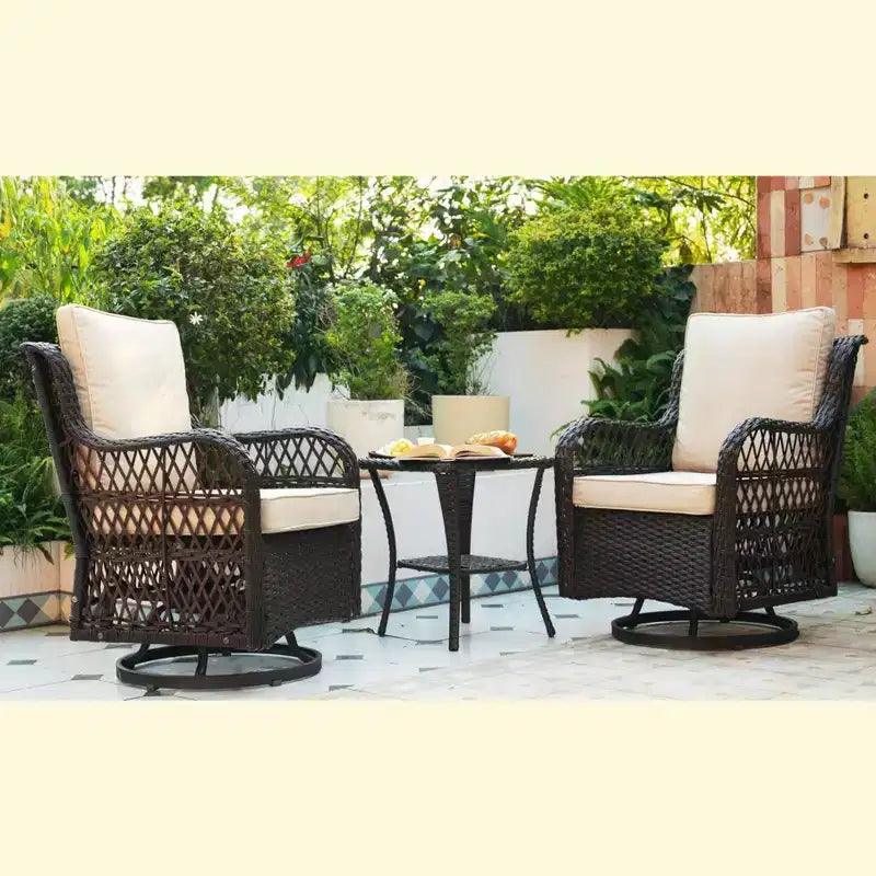 Ensemble de 3 chaises de jardin pivotantes à bascule avec table de bistro