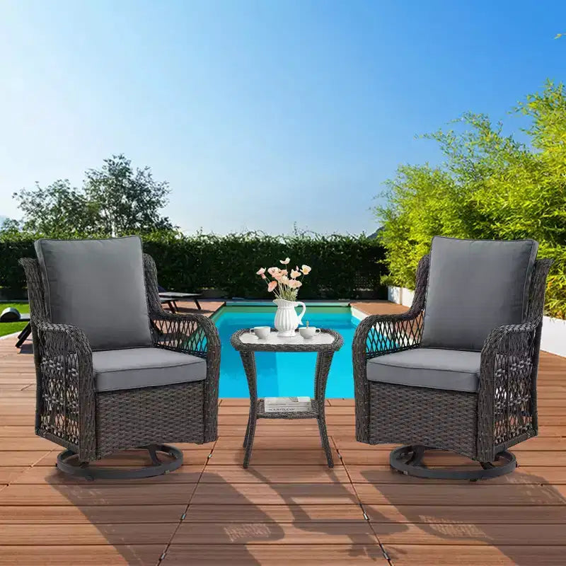 Ensemble de 3 chaises de jardin pivotantes à bascule avec table de bistro