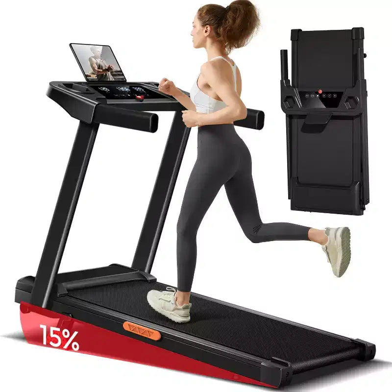 Tapis de course incliné à 15 % avec poignées, tapis de course portables 3-en-1 pour la maison et le bureau, tapis de course pliables avec capacité de poids de 136 kg (15)