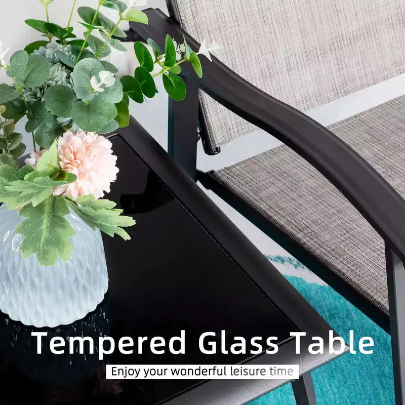 Ensemble Bistro d'extérieur 3 pièces Celebalcony, Chaises à bascule en tissu Textilene, Ensemble de conversation avec table pour jardin, balcon, bord de piscine