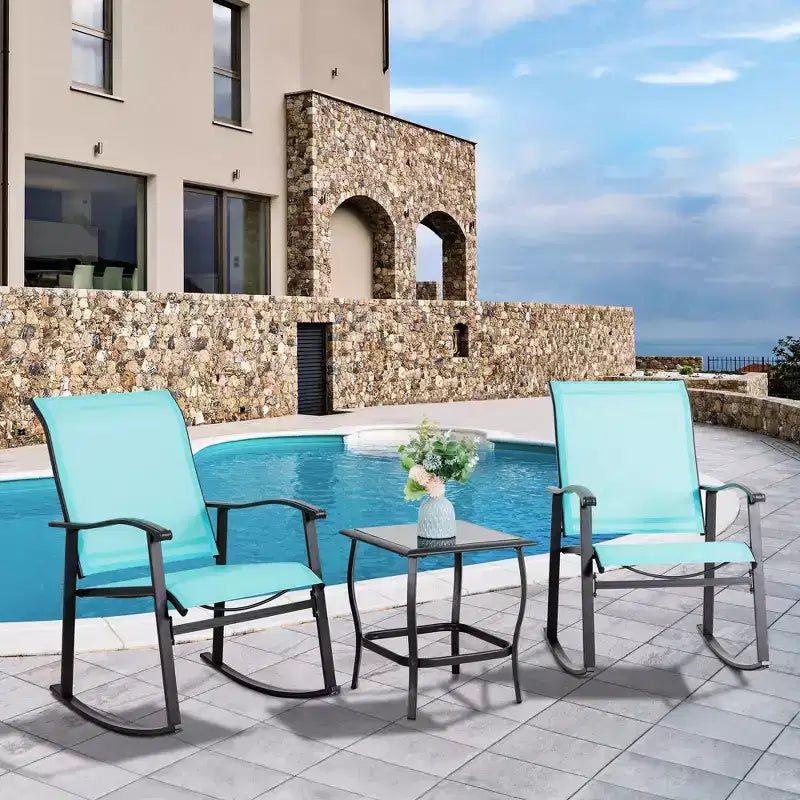 Ensemble Bistro d'extérieur 3 pièces Celebalcony, Chaises à bascule en tissu Textilene, Ensemble de conversation avec table pour jardin, balcon, bord de piscine