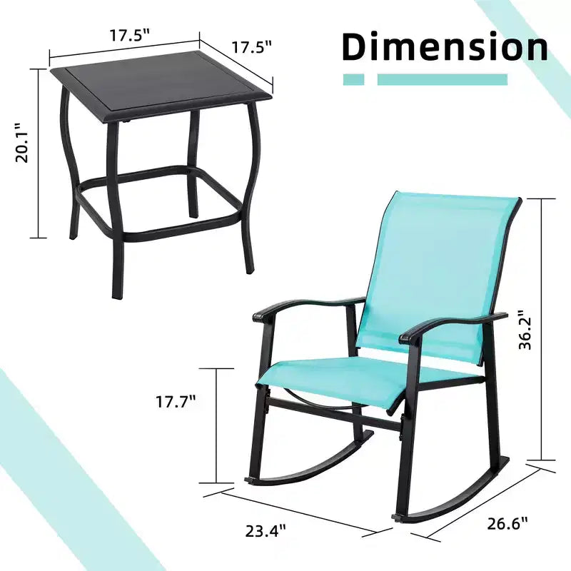 Ensemble Bistro d'extérieur 3 pièces Celebalcony, Chaises à bascule en tissu Textilene, Ensemble de conversation avec table pour jardin, balcon, bord de piscine