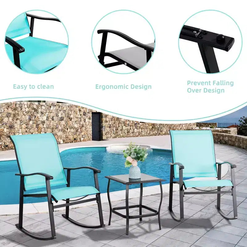 Ensemble Bistro d'extérieur 3 pièces Celebalcony, Chaises à bascule en tissu Textilene, Ensemble de conversation avec table pour jardin, balcon, bord de piscine