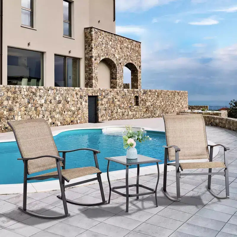 Ensemble Bistro d'extérieur 3 pièces Celebalcony, Chaises à bascule en tissu Textilene, Ensemble de conversation avec table pour jardin, balcon, bord de piscine
