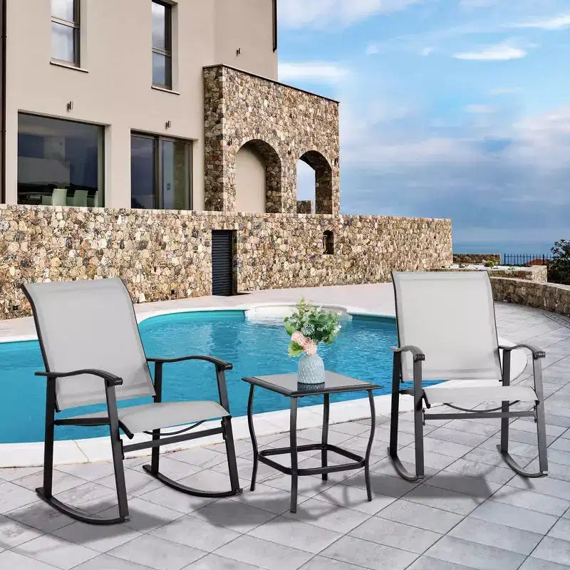 Ensemble Bistro d'extérieur 3 pièces Celebalcony, Chaises à bascule en tissu Textilene, Ensemble de conversation avec table pour jardin, balcon, bord de piscine