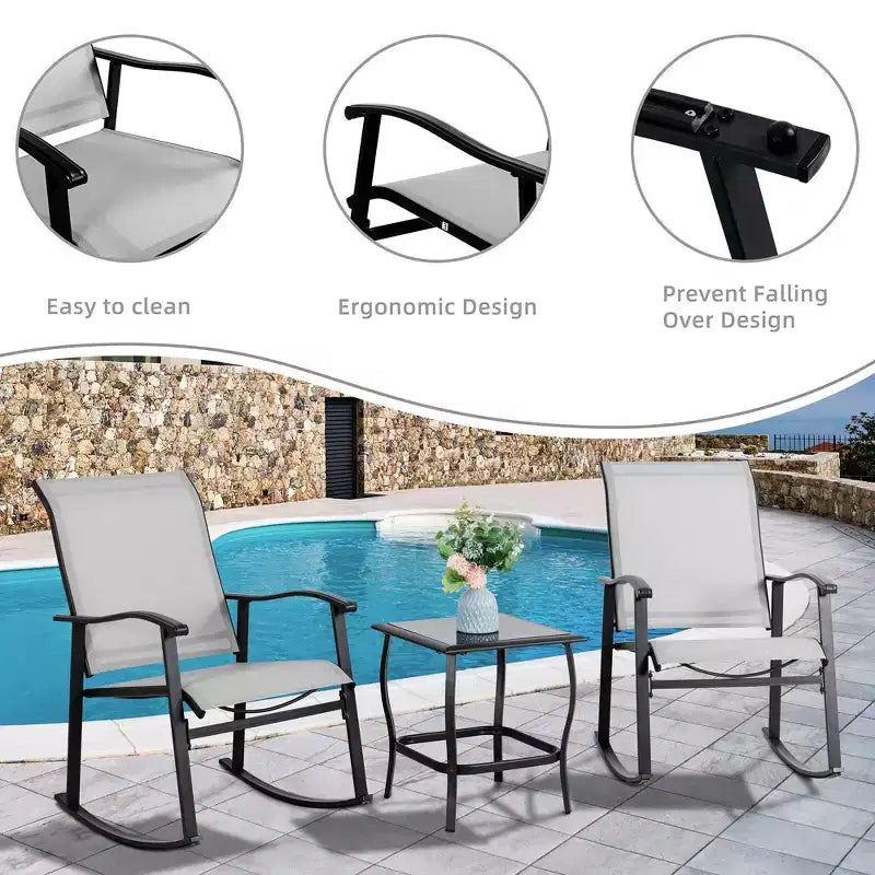 Ensemble Bistro d'extérieur 3 pièces Celebalcony, Chaises à bascule en tissu Textilene, Ensemble de conversation avec table pour jardin, balcon, bord de piscine