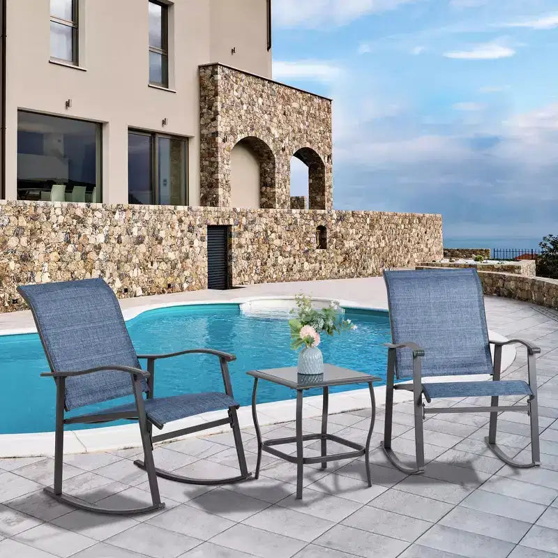 Ensemble Bistro d'extérieur 3 pièces Celebalcony, Chaises à bascule en tissu Textilene, Ensemble de conversation avec table pour jardin, balcon, bord de piscine