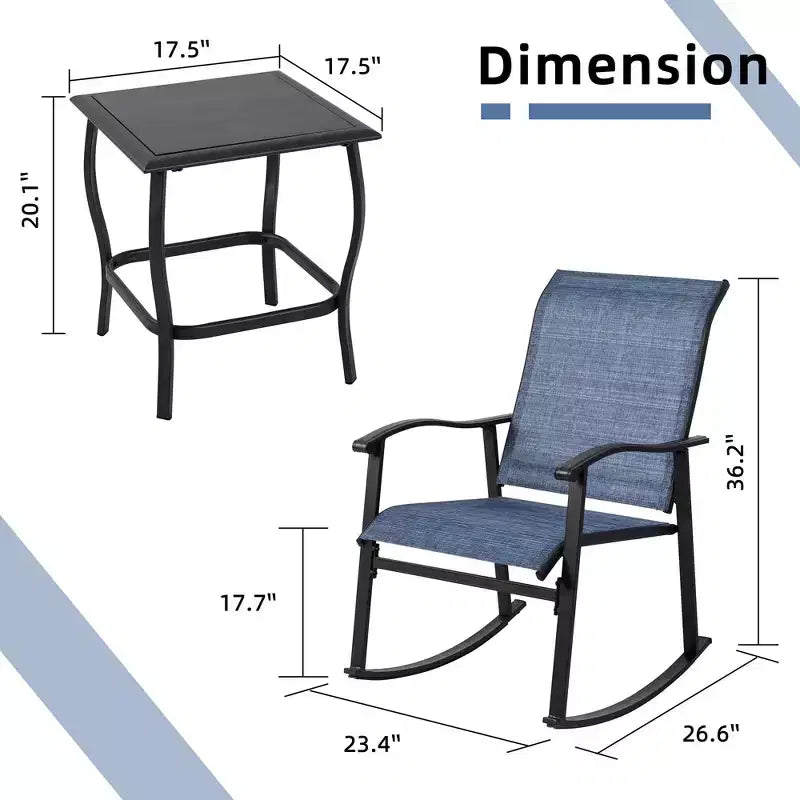 Ensemble Bistro d'extérieur 3 pièces Celebalcony, Chaises à bascule en tissu Textilene, Ensemble de conversation avec table pour jardin, balcon, bord de piscine