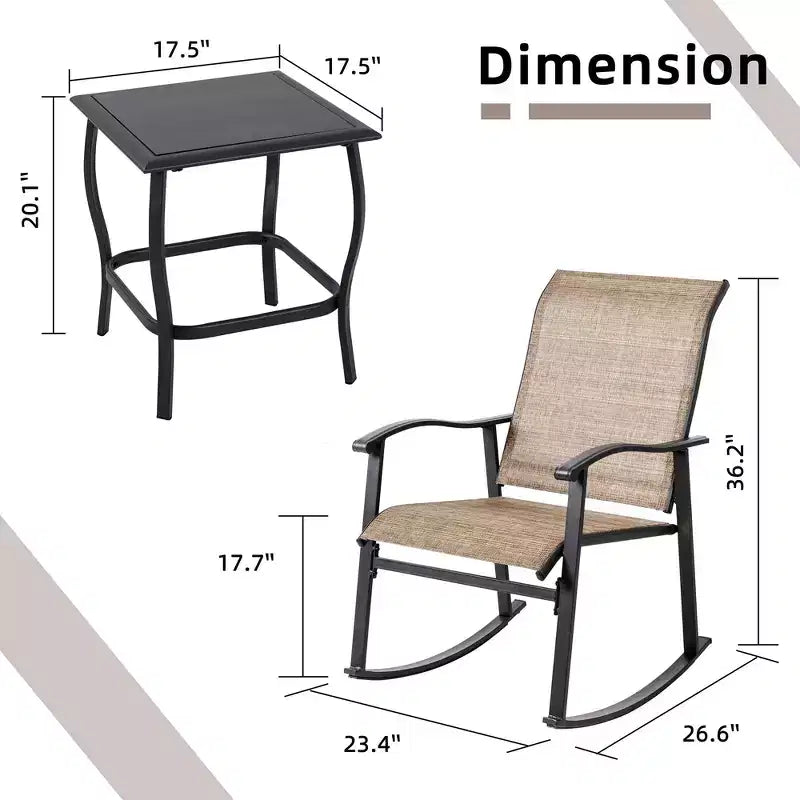 Ensemble Bistro d'extérieur 3 pièces Celebalcony, Chaises à bascule en tissu Textilene, Ensemble de conversation avec table pour jardin, balcon, bord de piscine