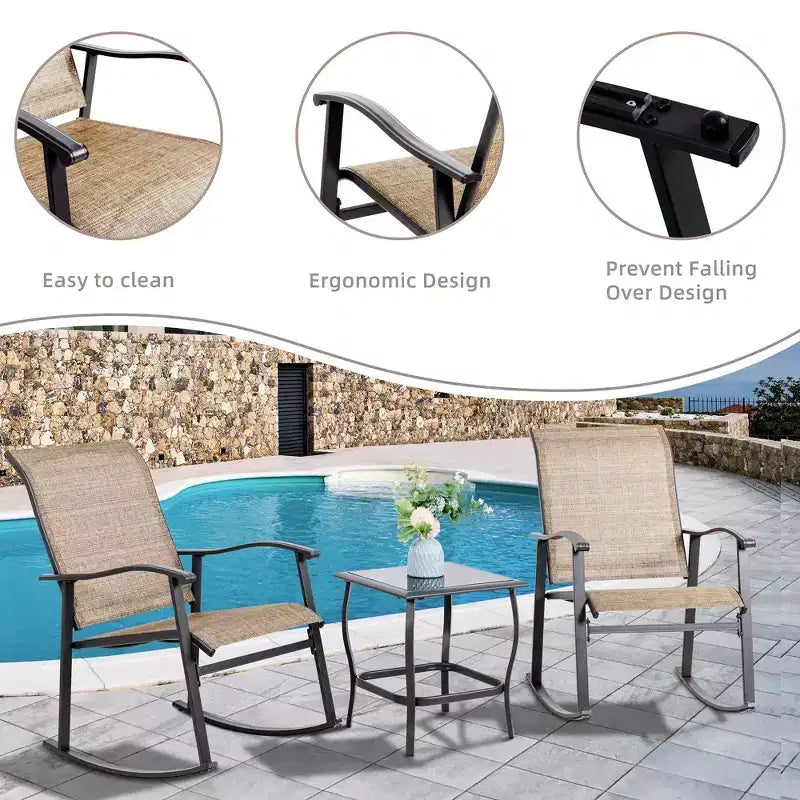 Ensemble Bistro d'extérieur 3 pièces Celebalcony, Chaises à bascule en tissu Textilene, Ensemble de conversation avec table pour jardin, balcon, bord de piscine