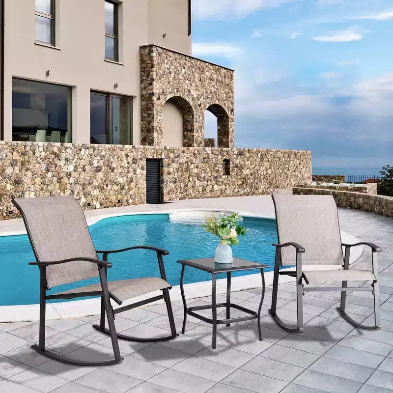 Ensemble Bistro d'extérieur 3 pièces Celebalcony, Chaises à bascule en tissu Textilene, Ensemble de conversation avec table pour jardin, balcon, bord de piscine