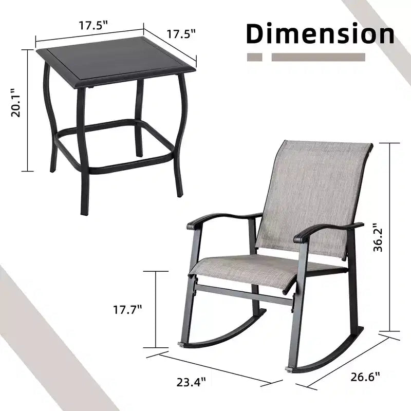 Ensemble Bistro d'extérieur 3 pièces Celebalcony, Chaises à bascule en tissu Textilene, Ensemble de conversation avec table pour jardin, balcon, bord de piscine